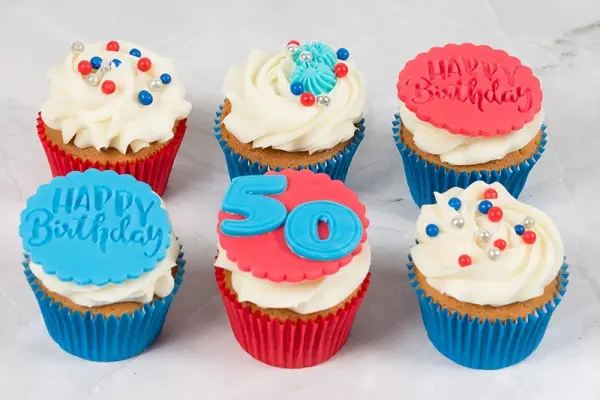 Personalised Red and Blue Boutique Birthday Cupcakes