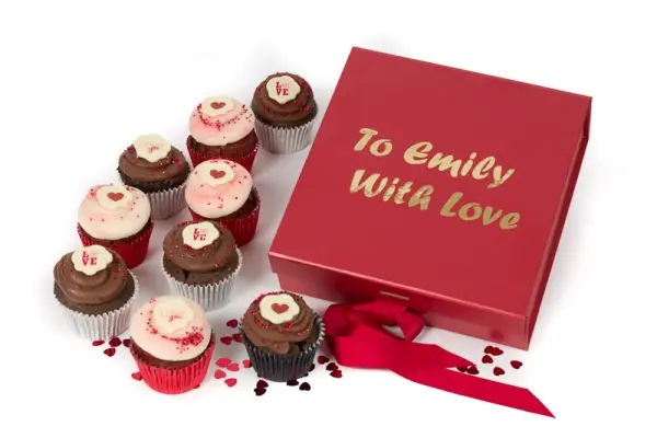 Red Velvet and Chocolate Cupcakes with Love -  Gift Box of 9